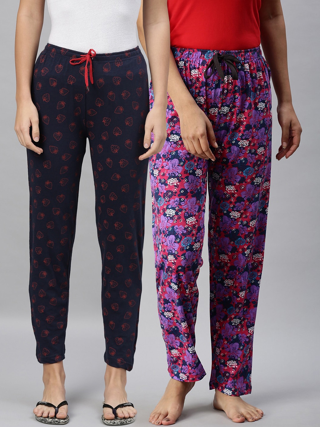 

Kryptic Women Navy Blue & Red Pack of 2 Pure Cotton Lounge Pants