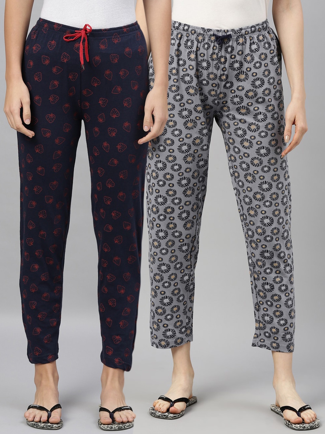 

Kryptic Women Pack of 2 Navy Blue & Grey Printed Cotton Lounge Pants