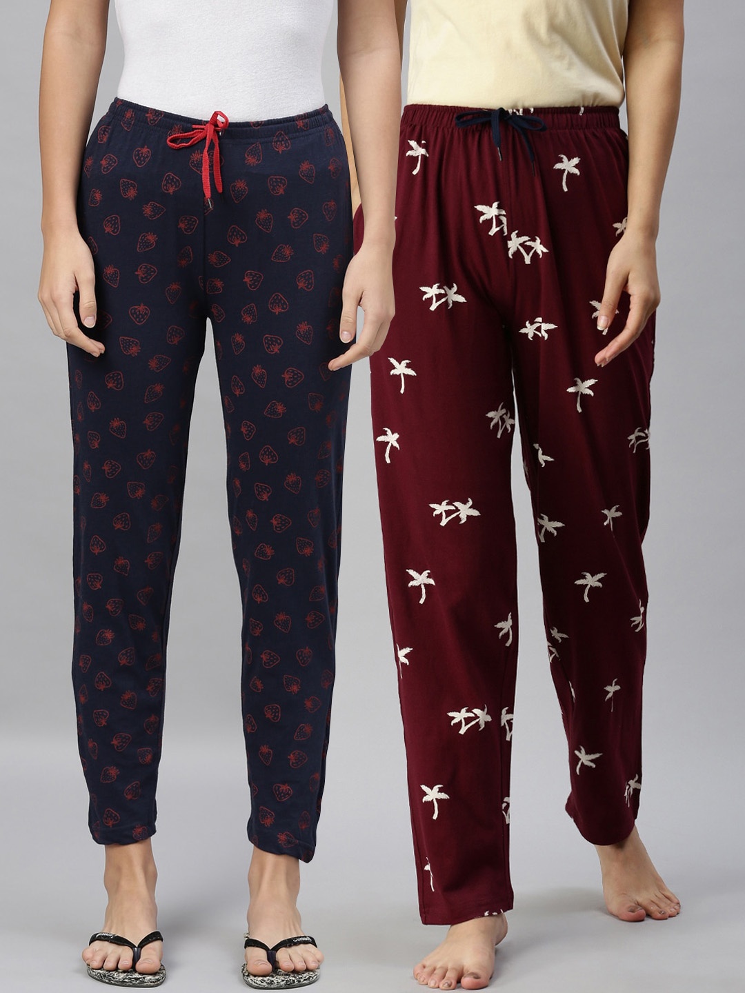 

Kryptic Women Pack of 2 Printed Pure Cotton Relaxed Fit Lounge Pants, Navy blue