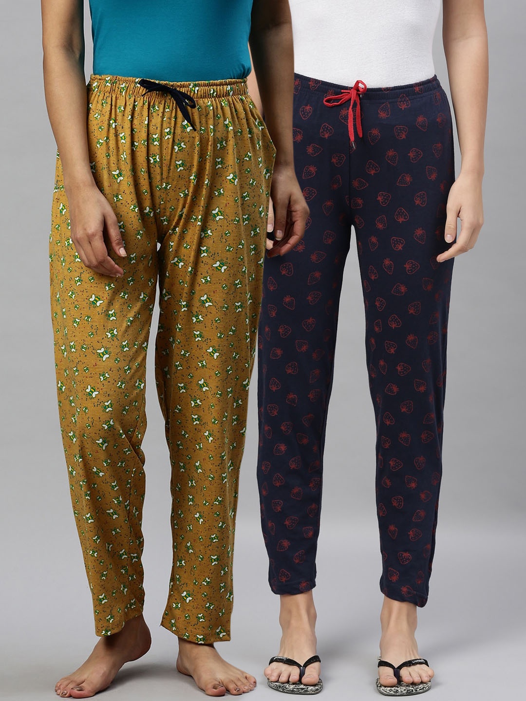 

Kryptic Women Pack of 2 Printed Cotton Lounge Pants, Navy blue