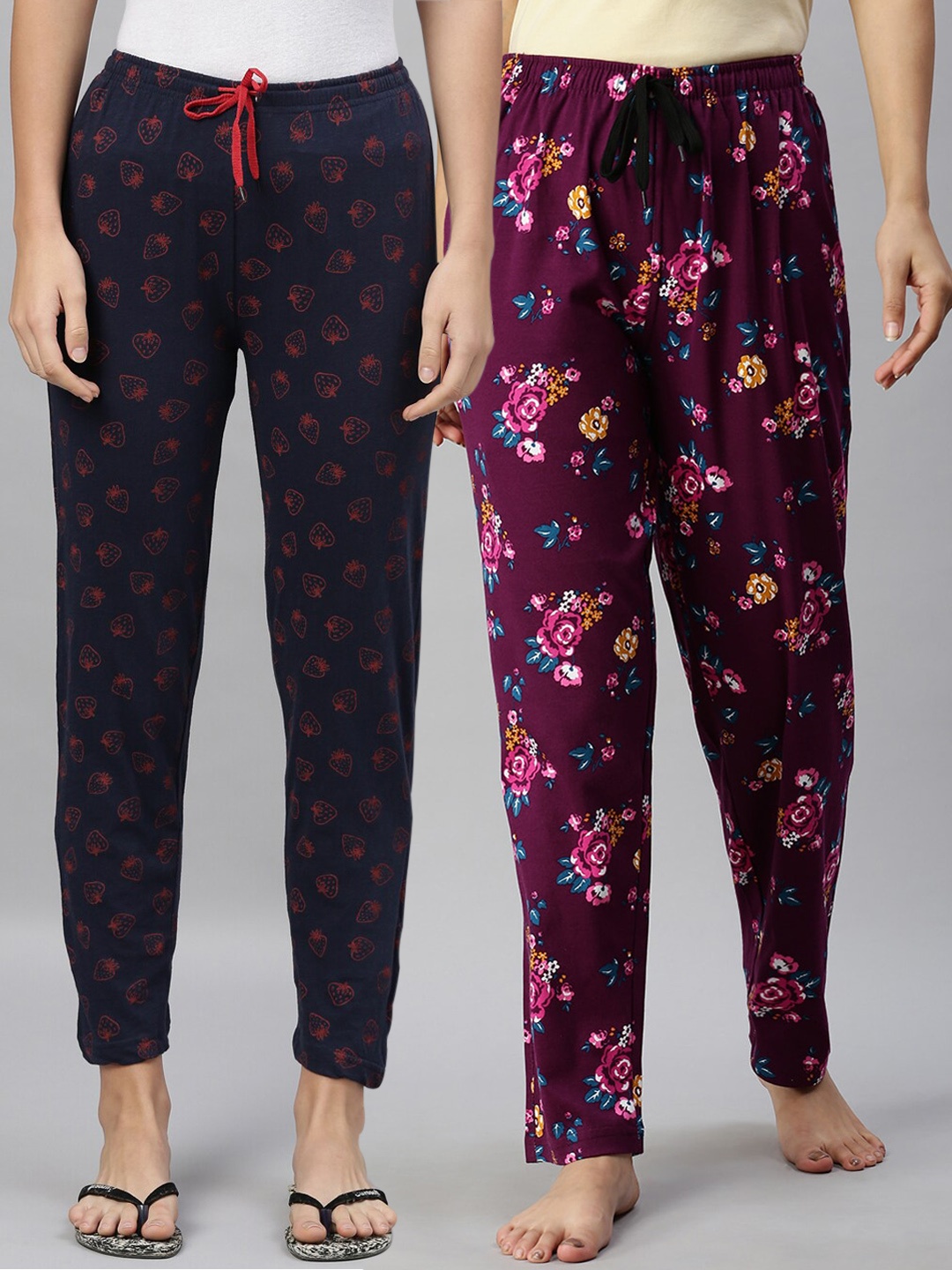 

Kryptic Women Pack of 2 Printed Cotton Lounge Pants, Navy blue