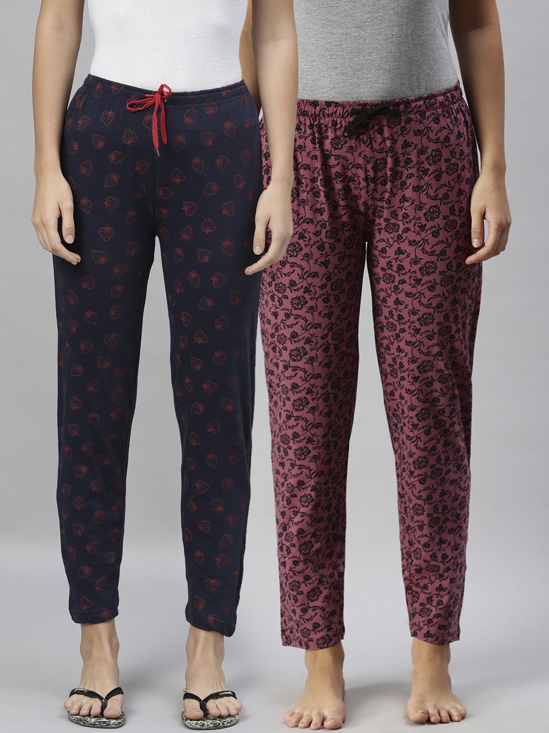 

Kryptic Women Navy Blue & Maroon Pack of 2 Pure Cotton Lounge Pants