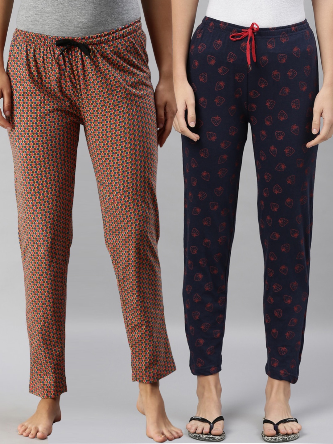 

Kryptic Women Pack of 2 Printed Pure Cotton Lounge Pants, Navy blue