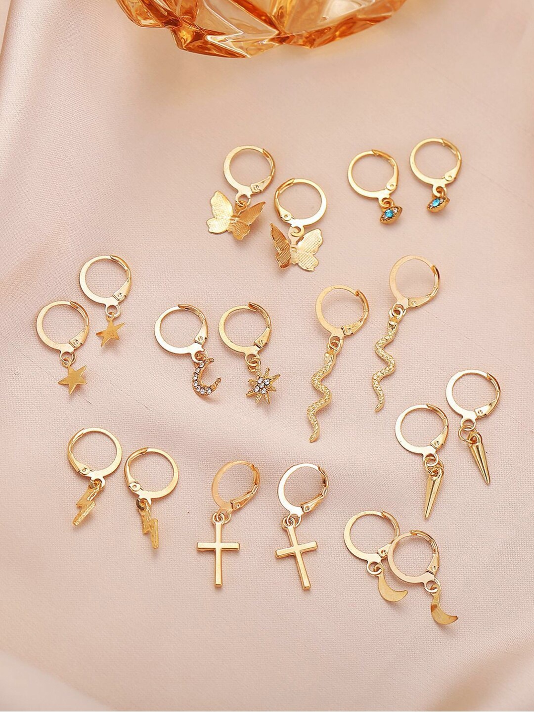 

Shining Diva Fashion Set Of 9 Gold-Plated Drop Earrings