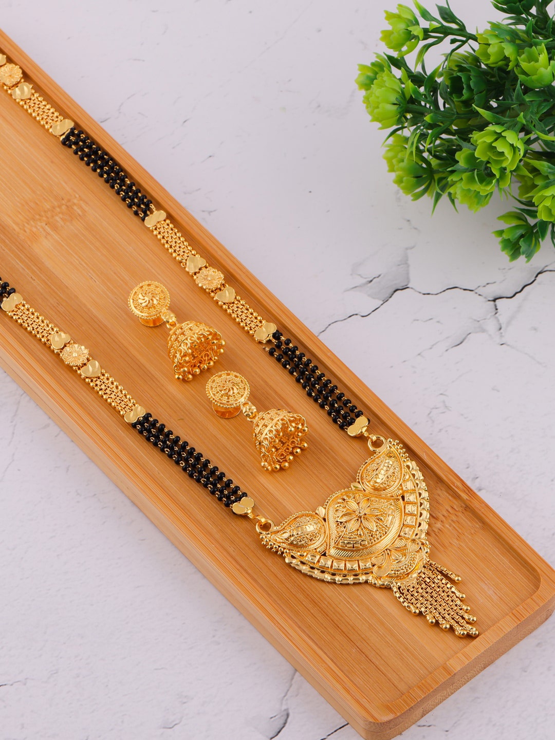 

Brandsoon Gold-Plated & Black Beaded Mangalsutra