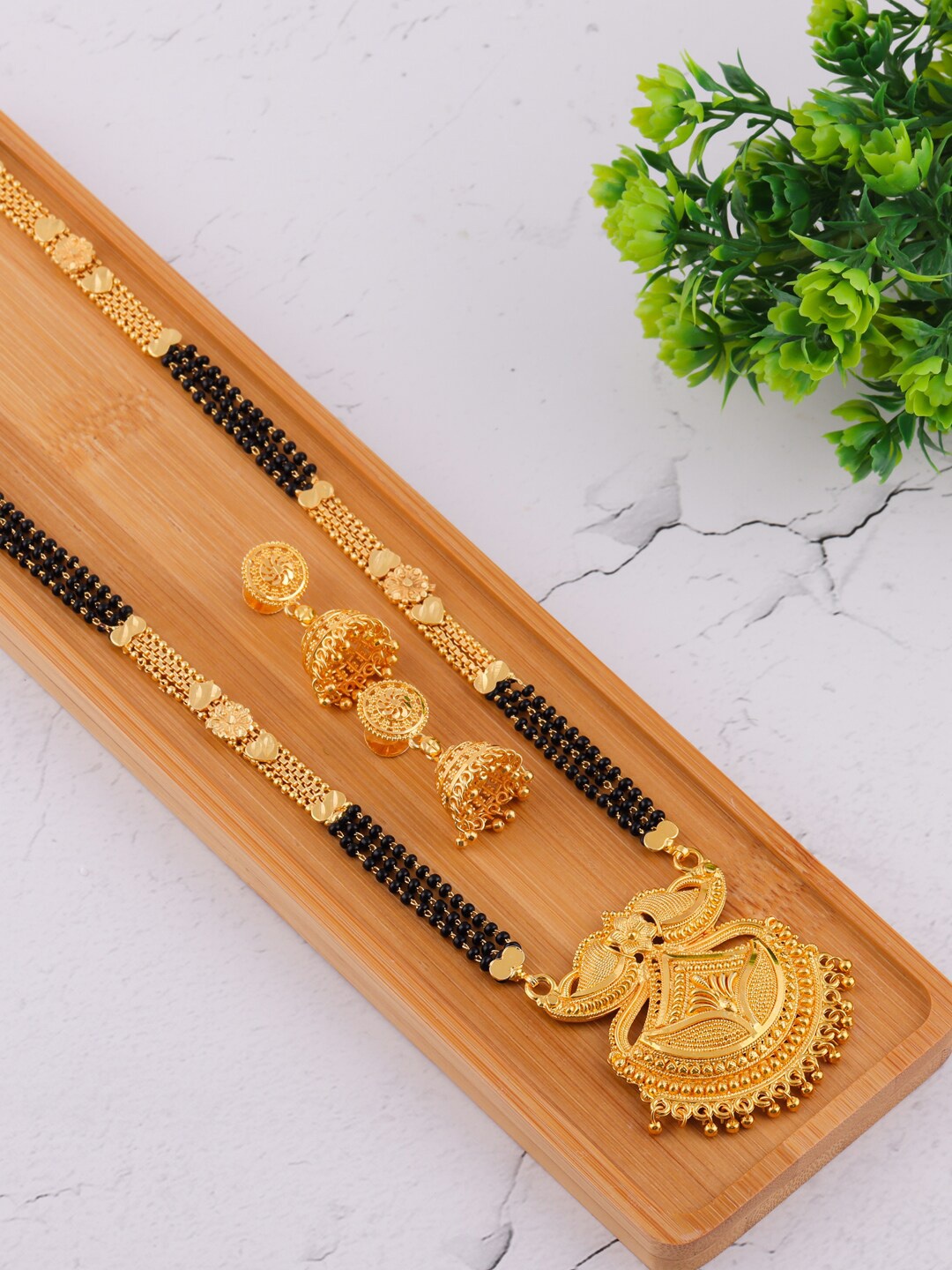 

Brandsoon Gold-Plated & Black Beaded Mangalsutra
