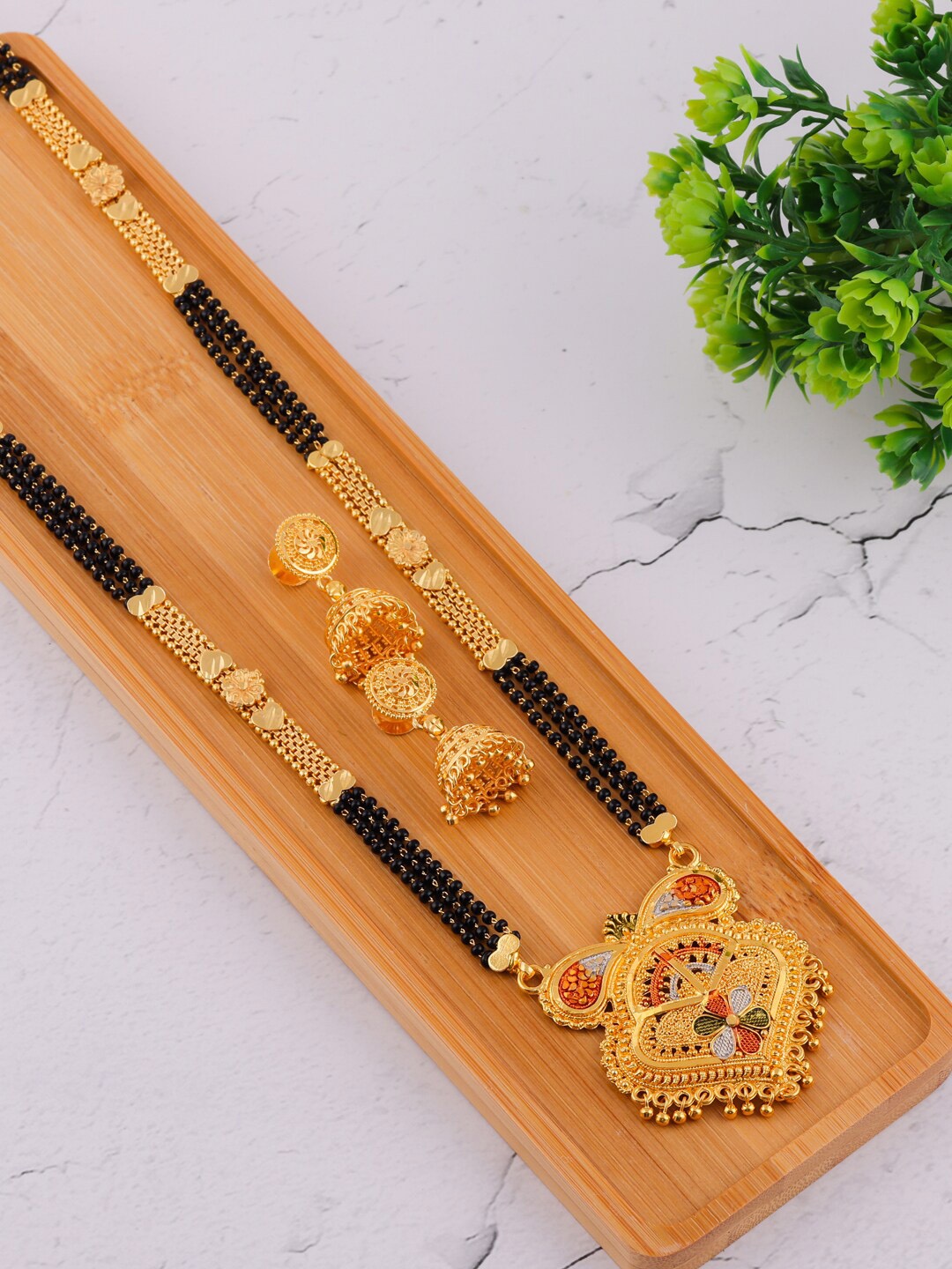 

Brandsoon Gold-Plated & Black Beaded Mangalsutra