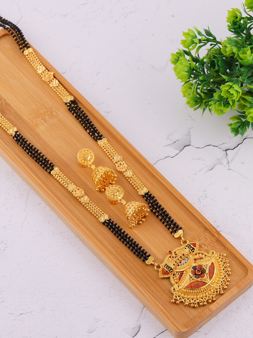 

Brandsoon Gold-Plated Black Beaded Mangalsutra Set