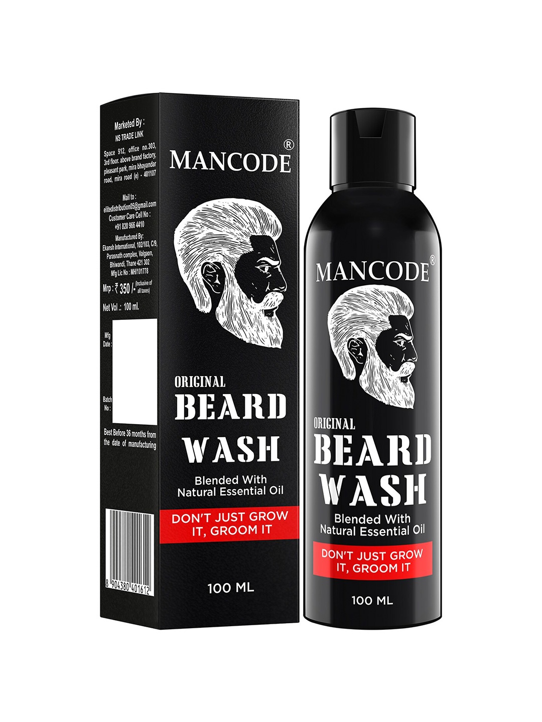 

Mancode Beard Wash Original Blended with Natural Essential Oil - 100 ml, Black