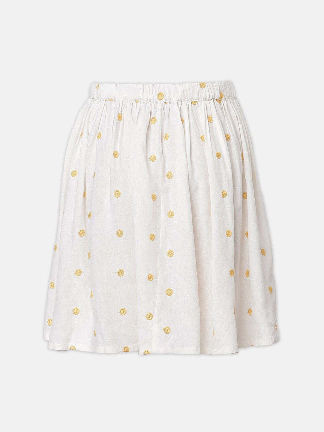 

Oxolloxo Girls White &Yellow Comoflage Printed A-line Mini Length Skirt