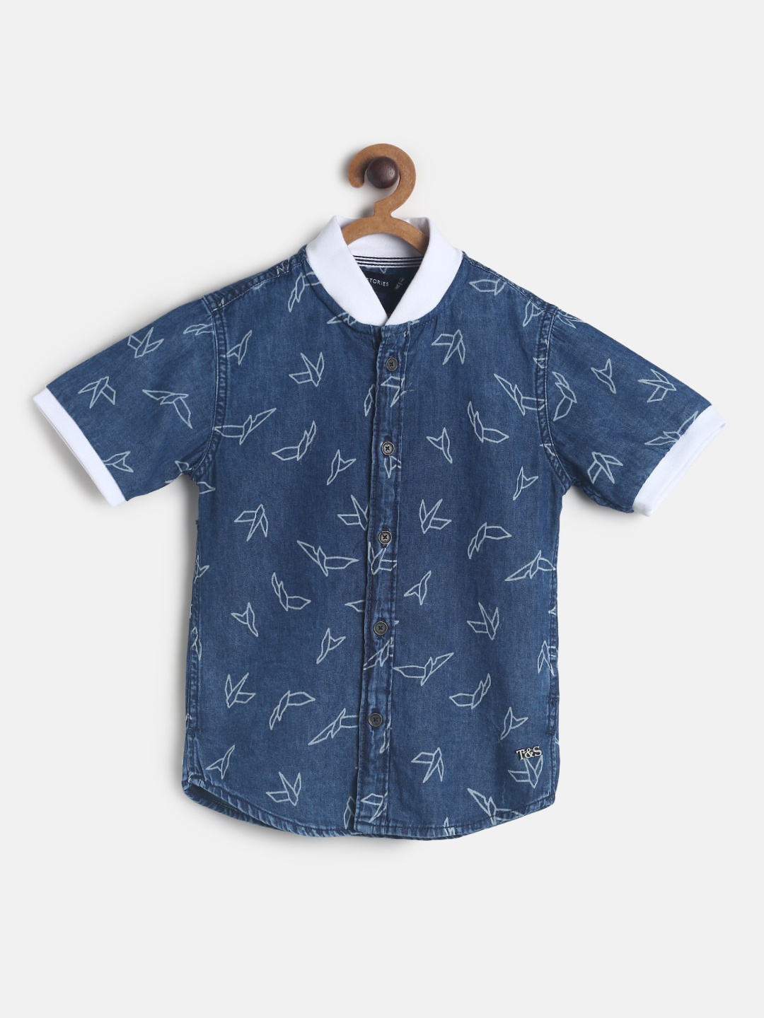 

TALES & STORIES Boys Blue & White Opaque Printed Cotton Casual Shirt