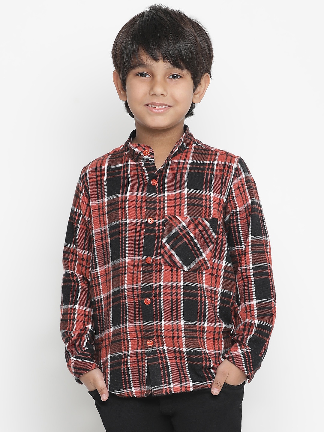 

Oxolloxo Boys Pink & Black Opaque Checked Cotton Casual Shirt