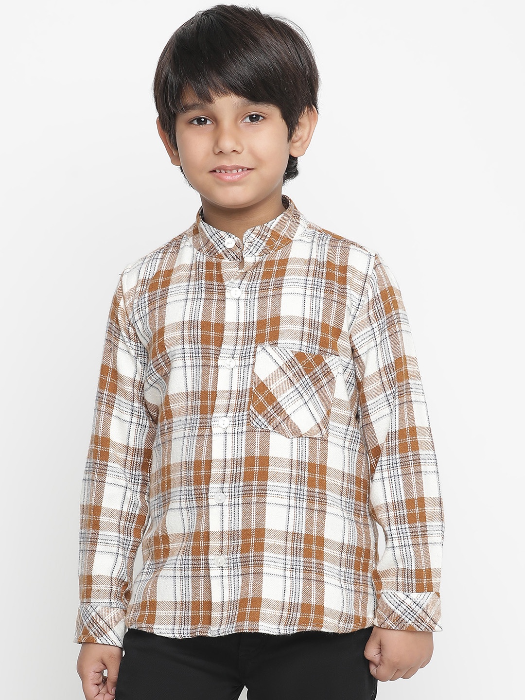 

Oxolloxo Boys Brown Tartan Checks Opaque Checked Casual Shirt