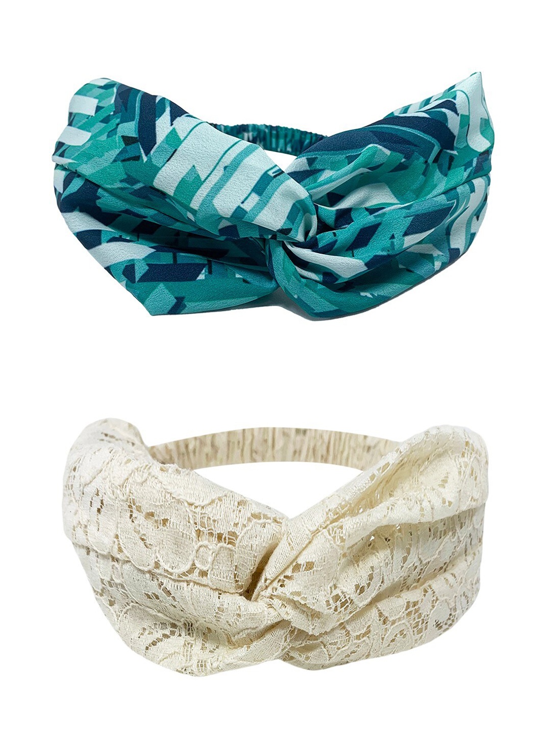 

Mint & Oak Women Set of 2 Beige & Teal Printed Hairband