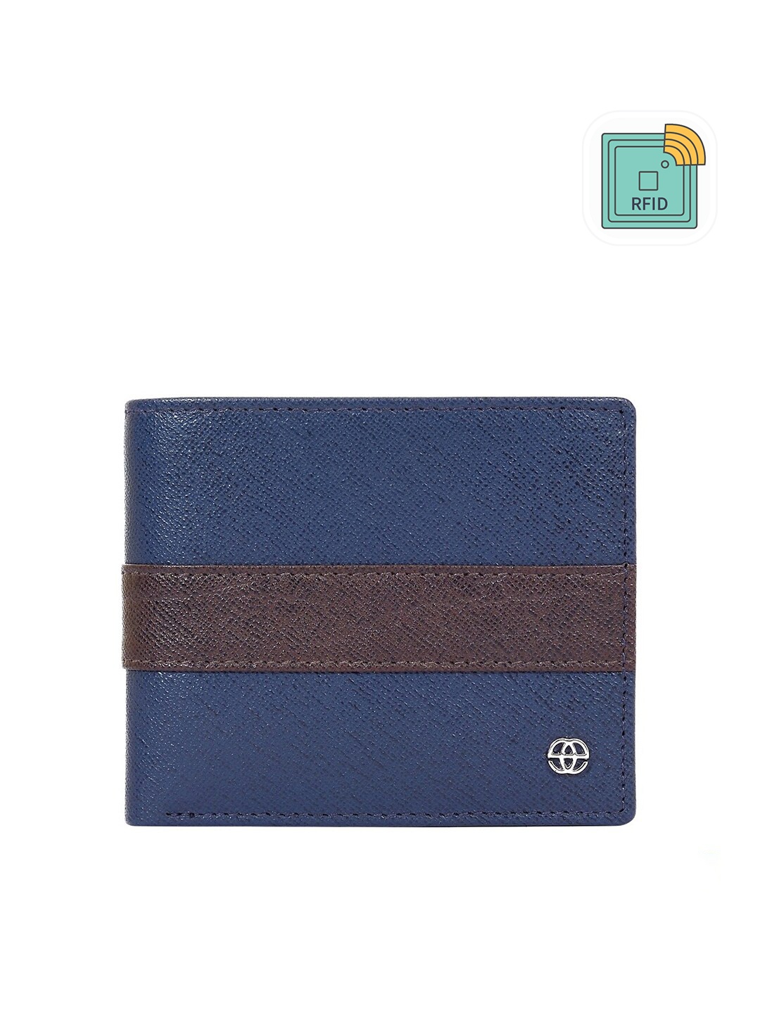 

Eske Men NavyBlue & Brown Textured Leather Two Fold Wallet, Navy blue