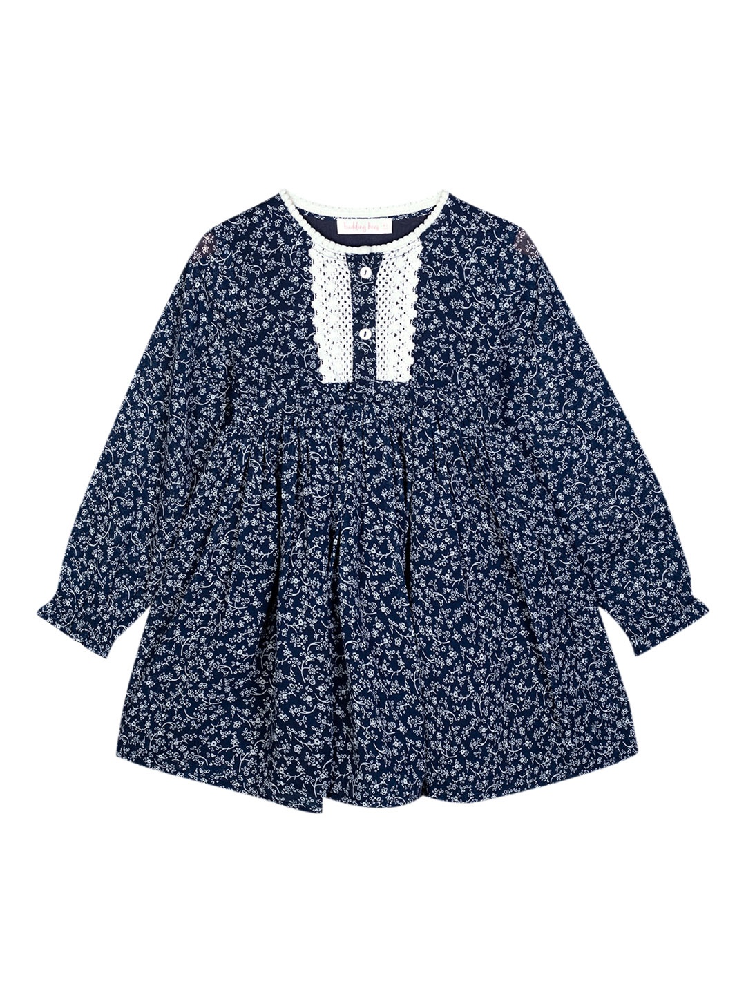 

Budding Bees Girls Navy Blue & White Floral Georgette A-Line Dress