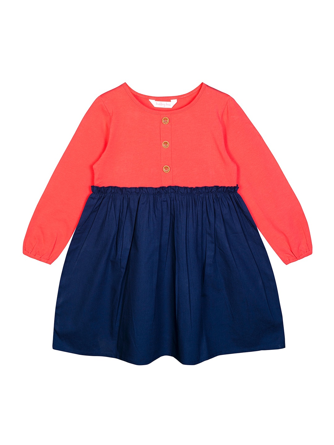 

Budding Bees Girls Coral & Blue Colourblocked Dress