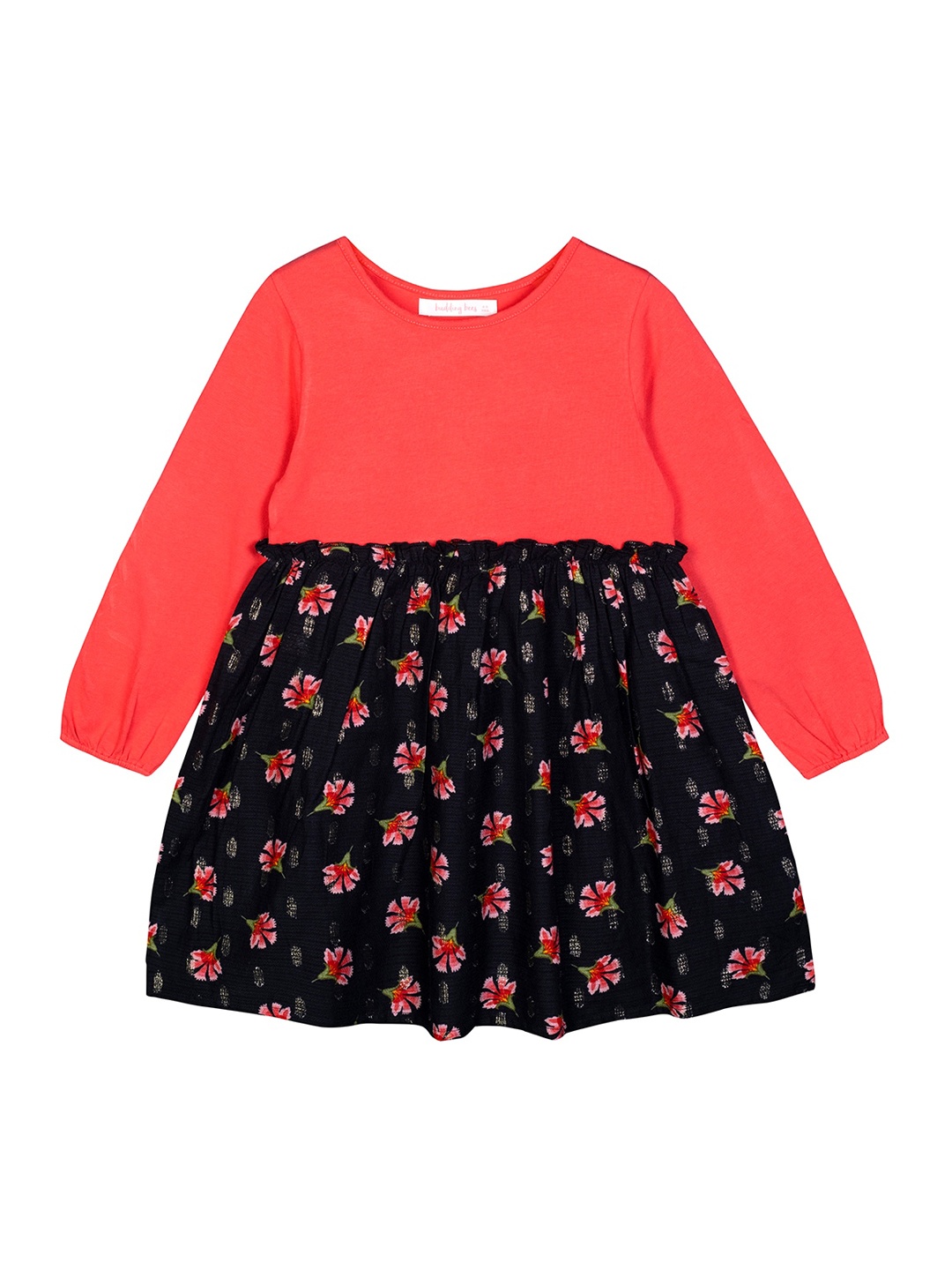 

Budding Bees Girls Coral & Black Floral A-Line Dress