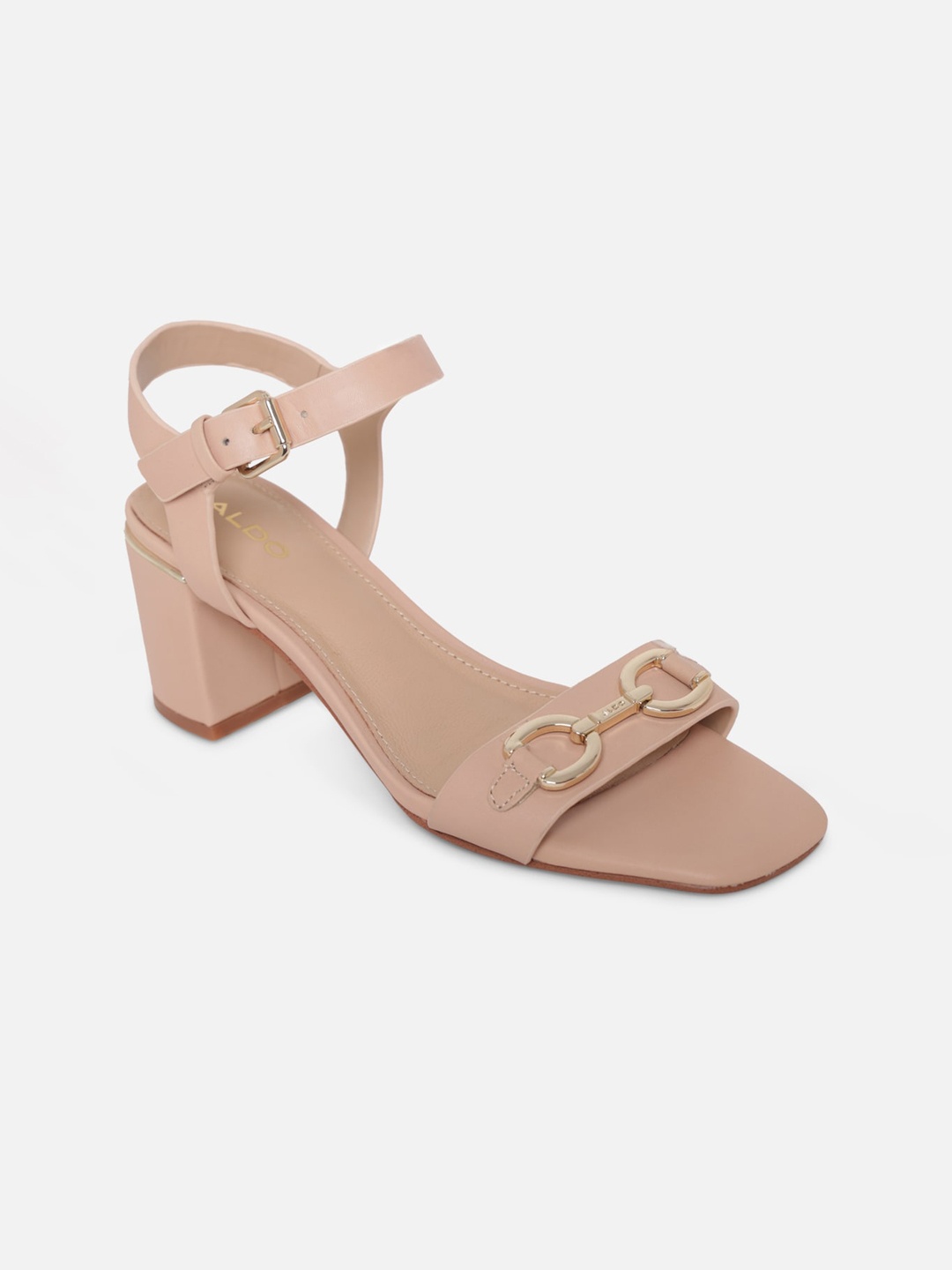 

ALDO Beige Leather Block Heels with Buckles