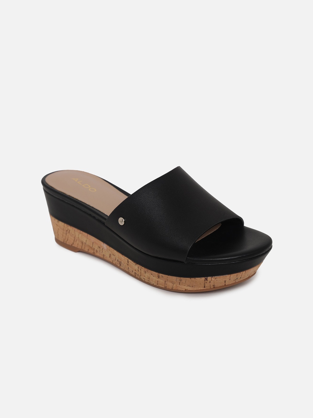

ALDO Black Leather Platform Mules