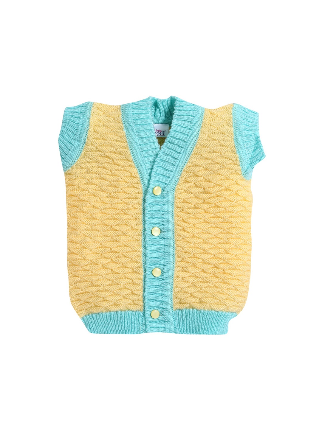 

Little Angels Kids Yellow & Blue Acrylic Ribbed Cardigan