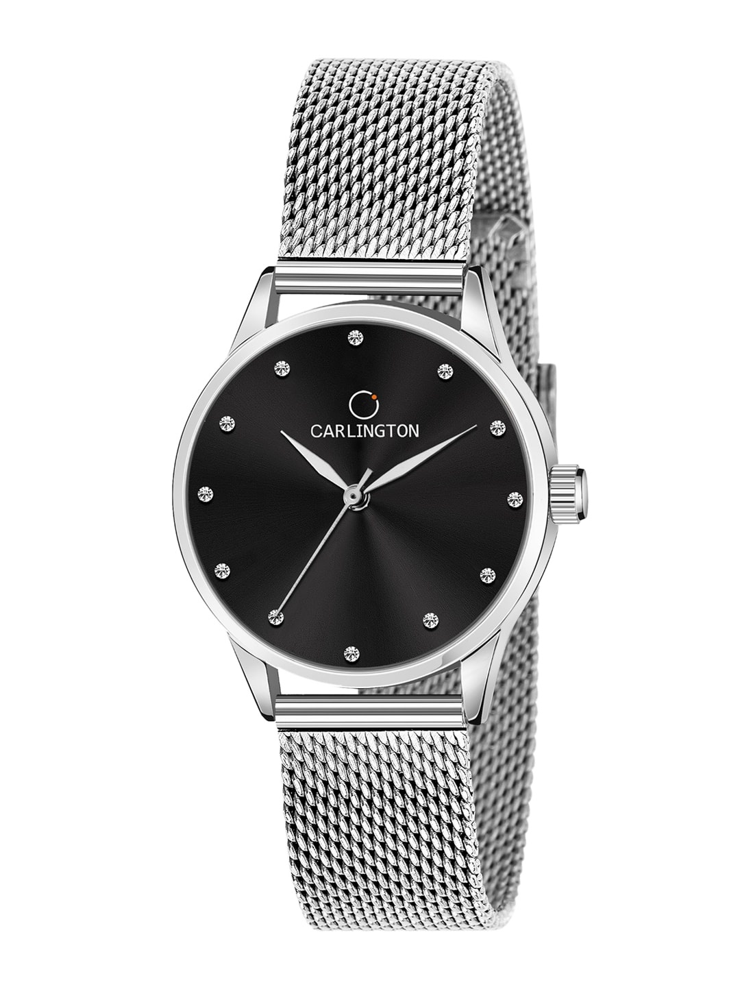 

CARLINGTON Women Black Embellished Dial & Silver Toned Strap Analogue Watch