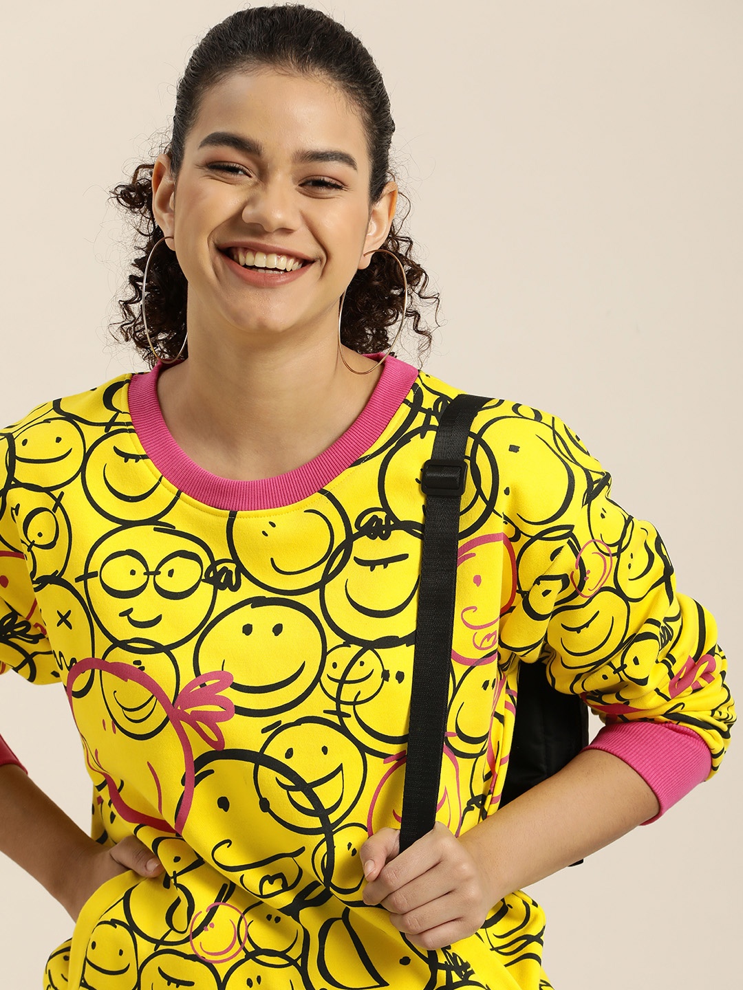 

Difference of Opinion Women Yellow Printed Oversized Sweatshirt
