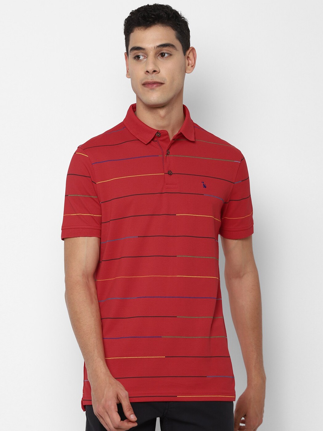 

SIMON CARTER LONDON Men Red Striped Polo Collar Pockets T-shirt