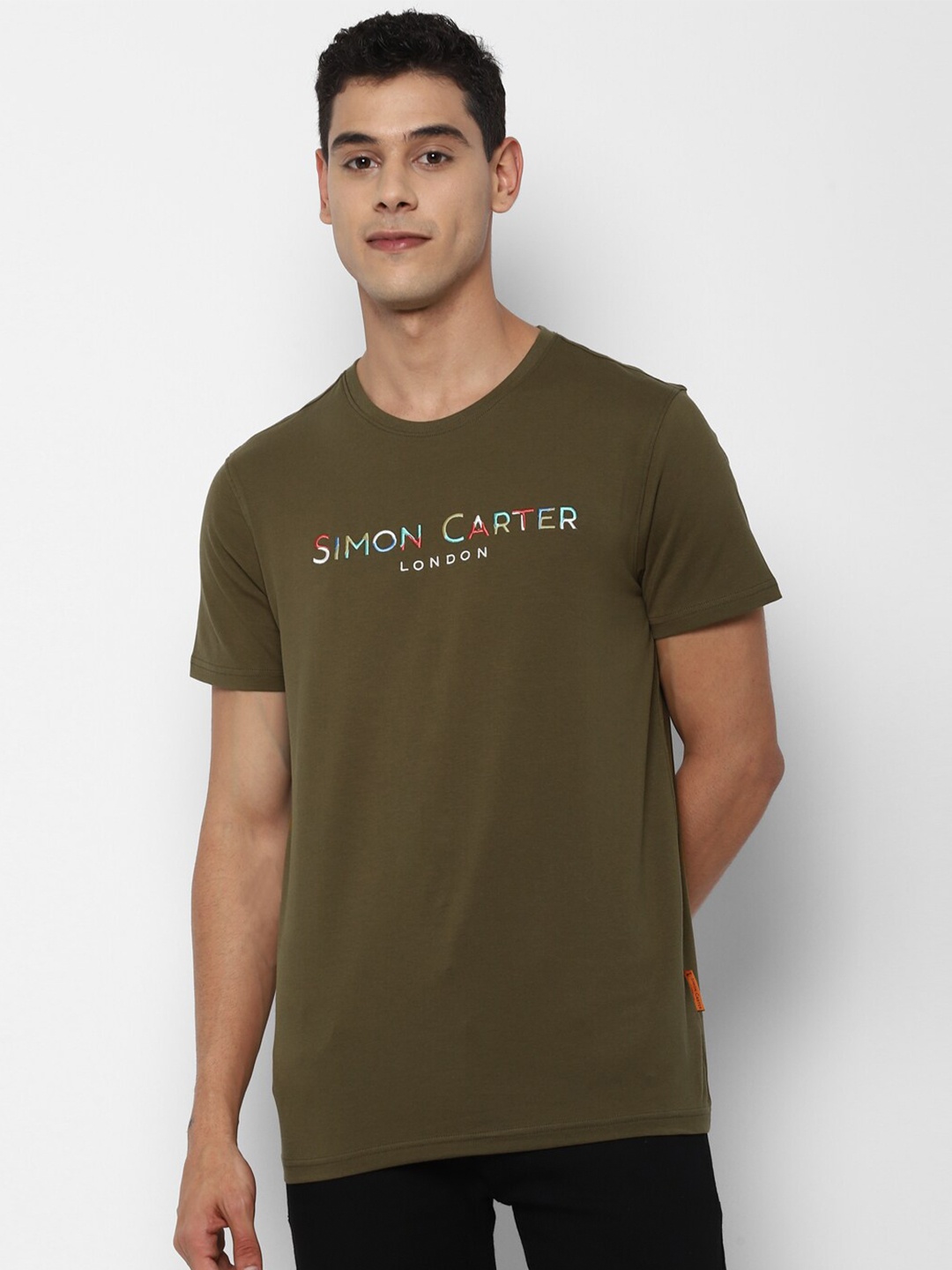 SIMON CARTER LONDON Men Olive Green Printed Round Neck T-shirt