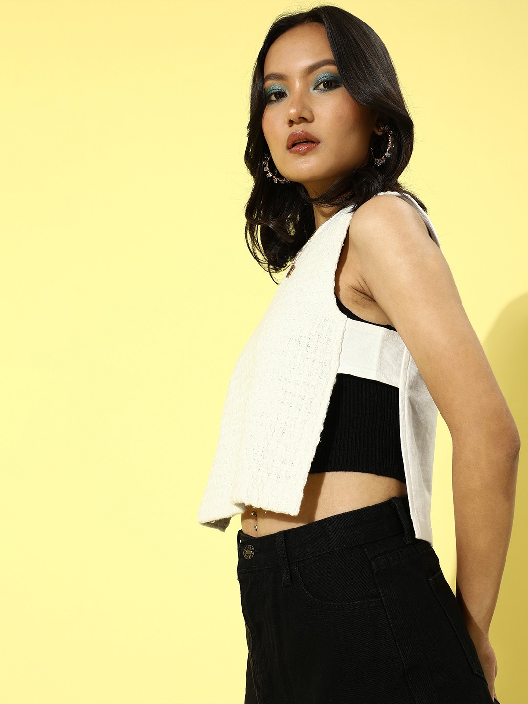 

SASSAFRAS Women White Self-Design Tweed Top
