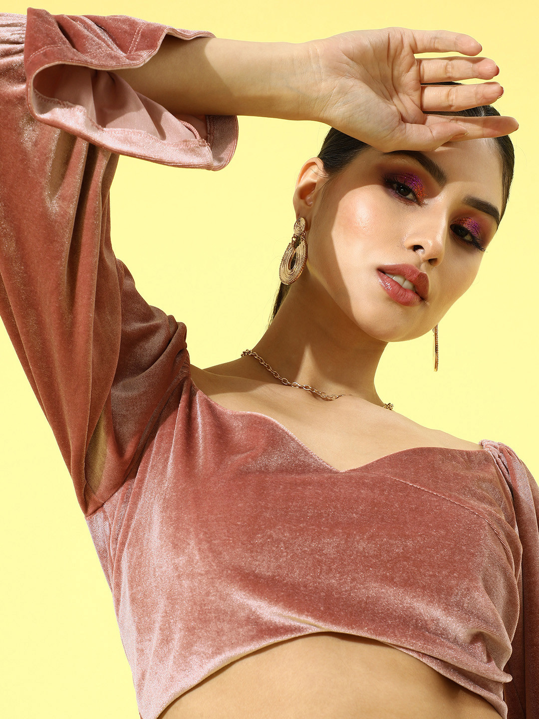 

SASSAFRAS Women Pink Solid Velvet Top
