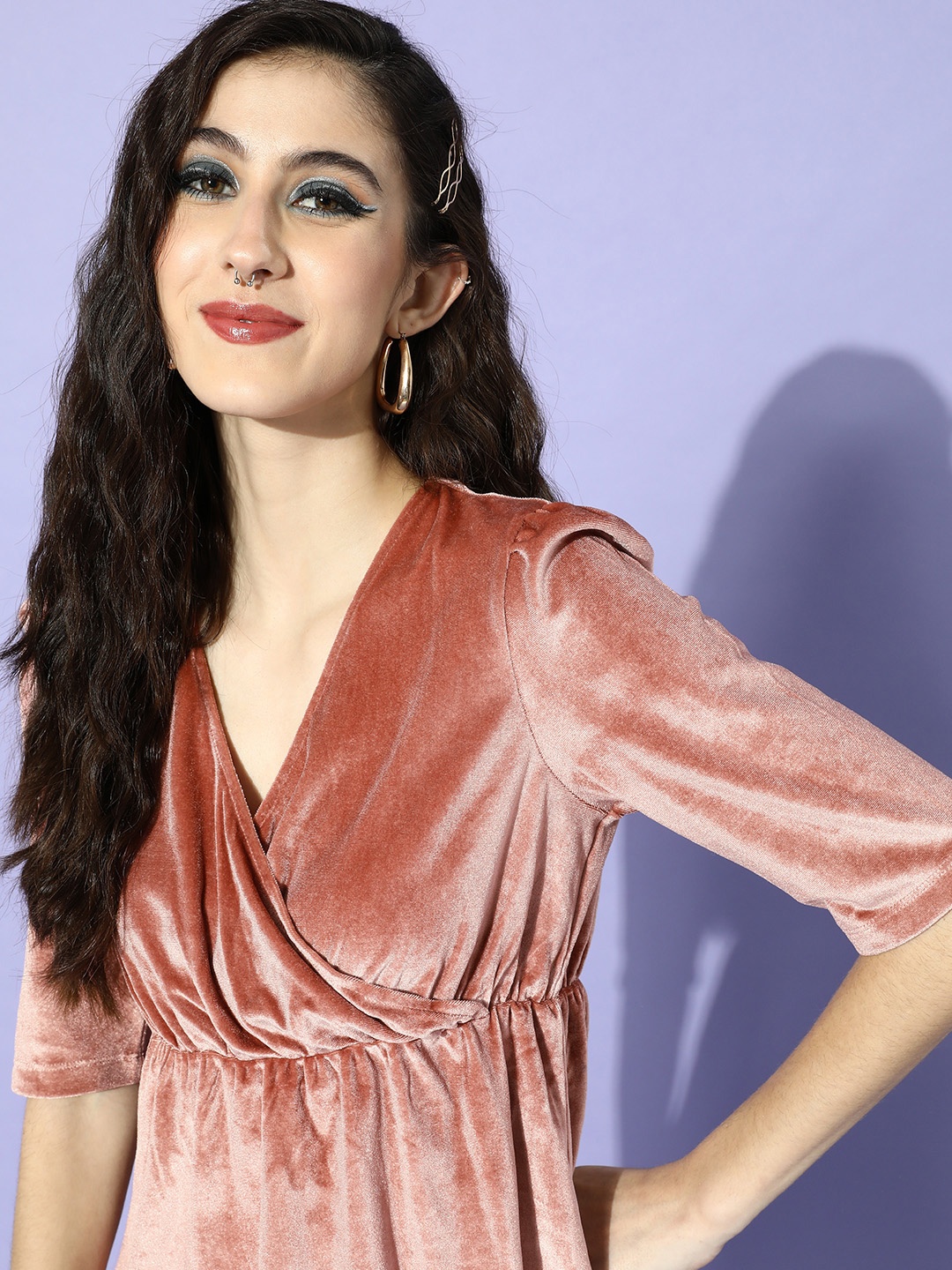 

SASSAFRAS Pink Velvet Wrap Top