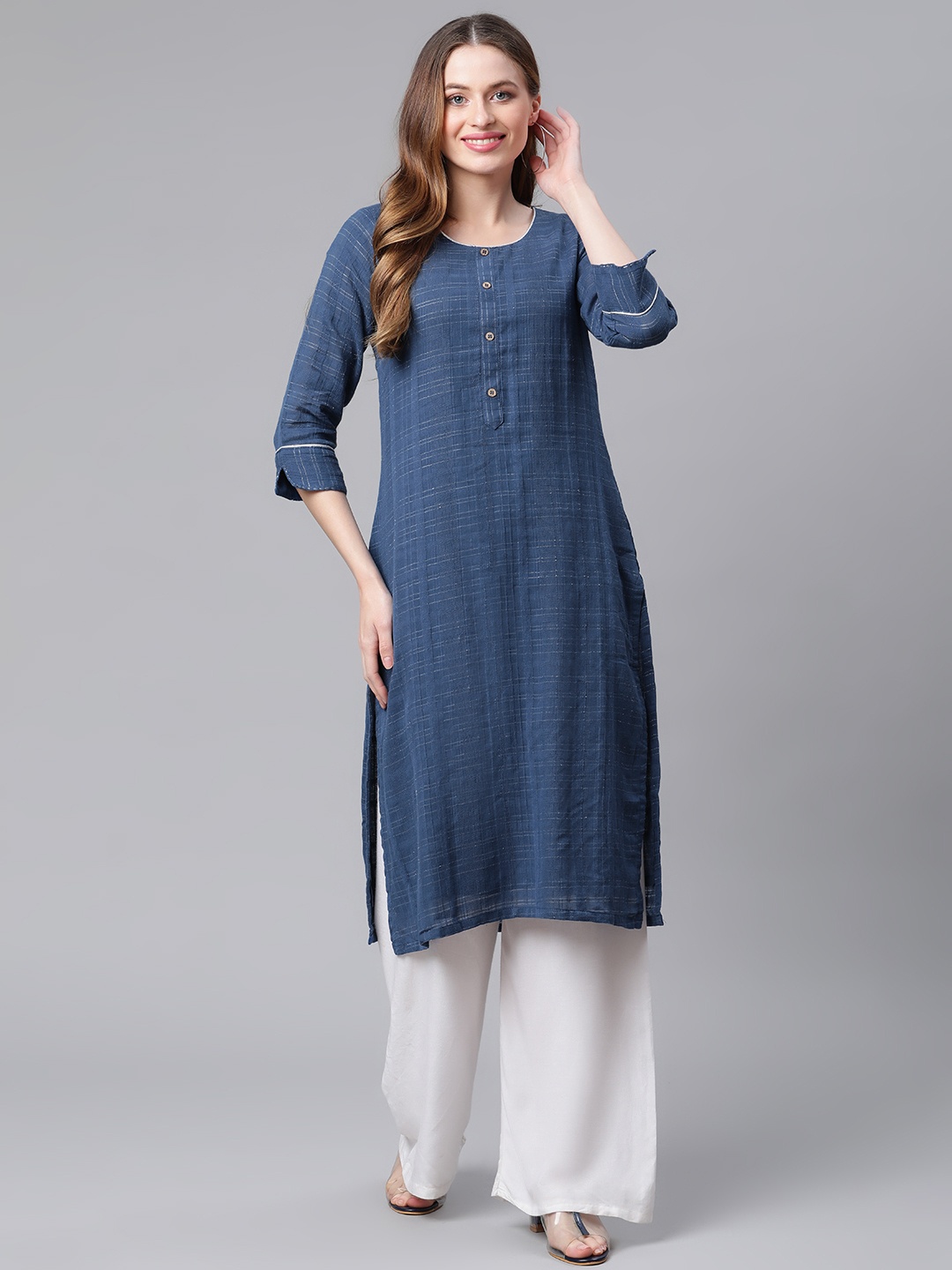 

Rangriti Women Blue Checked Kurta