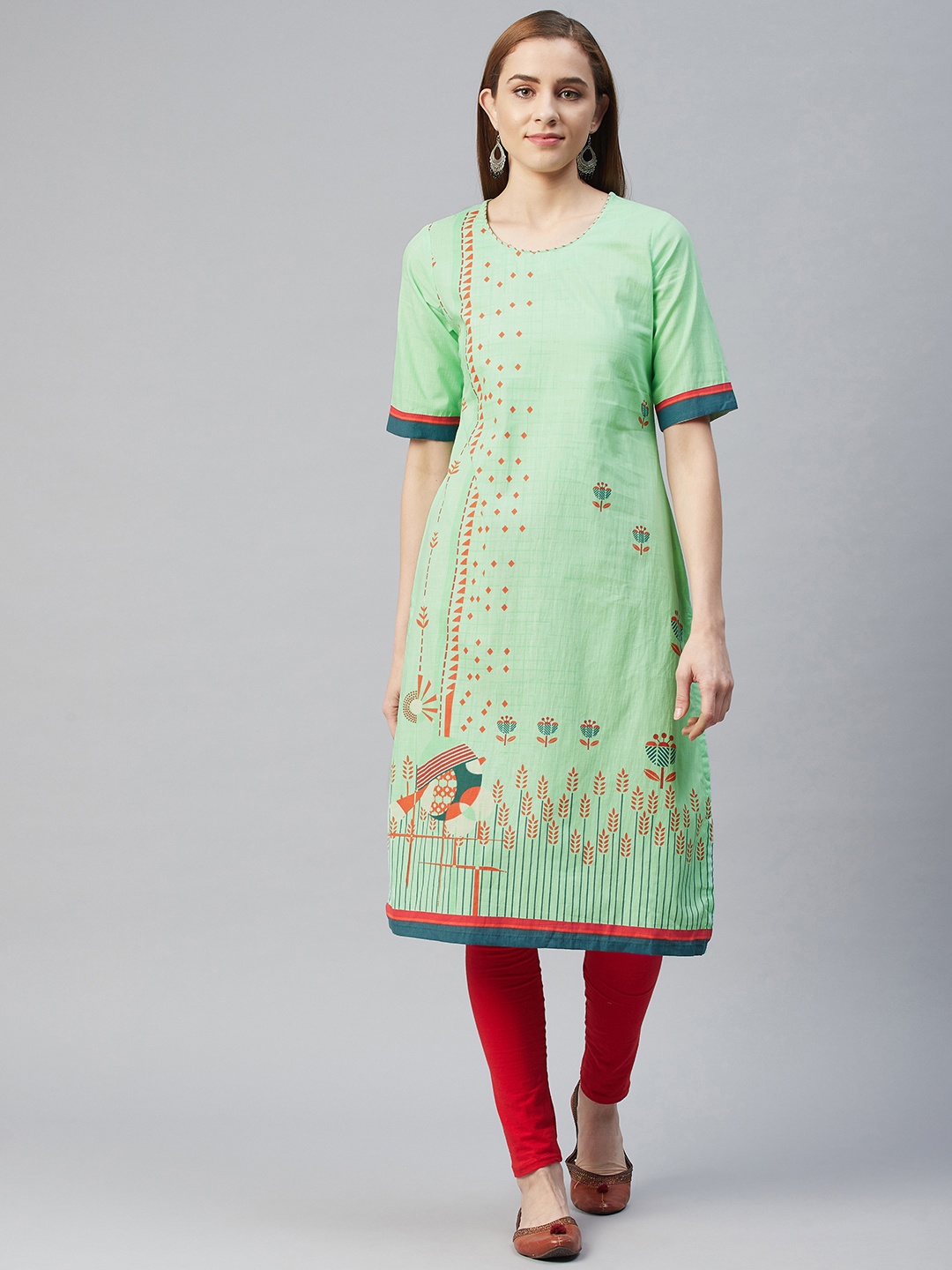 

Rangriti Women Green Quirky Cotton Kurta