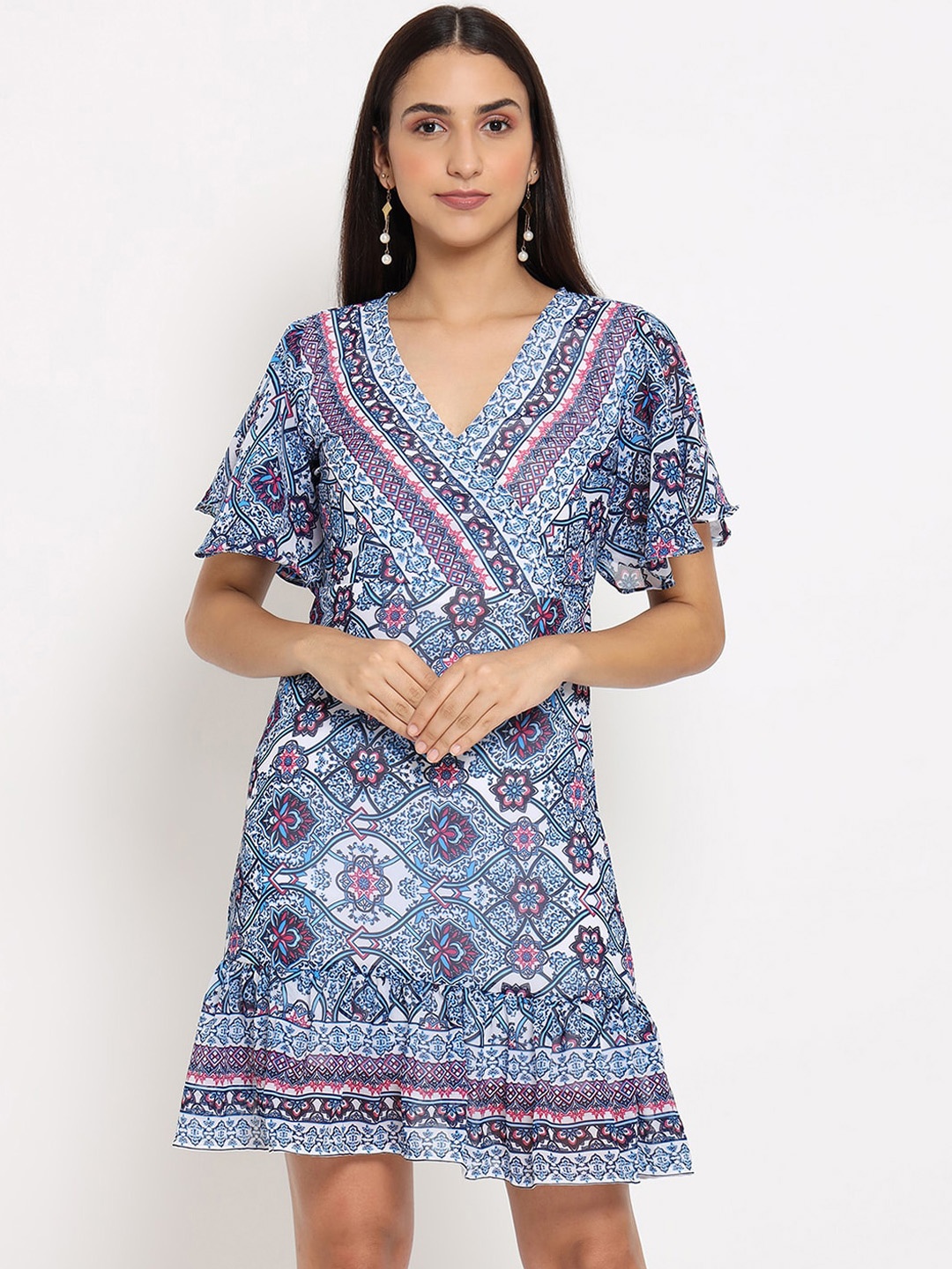 

MARC LOUIS Blue & Off White Georgette Dress