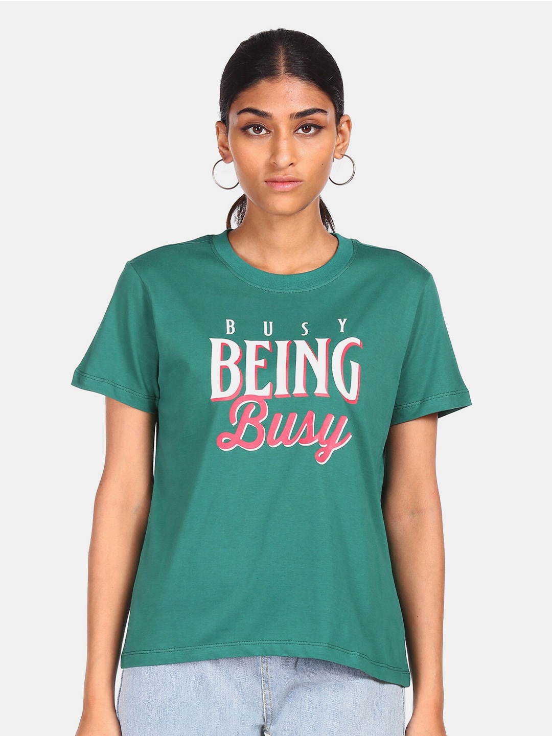 

Flying Machine Women Green Printed T-shirt