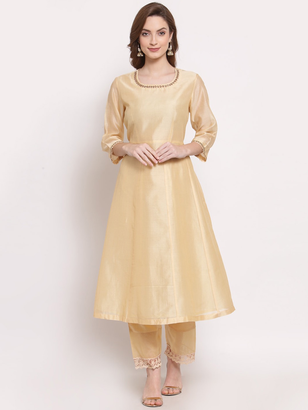 

DART STUDIO Women Beige Chanderi Silk Kurta