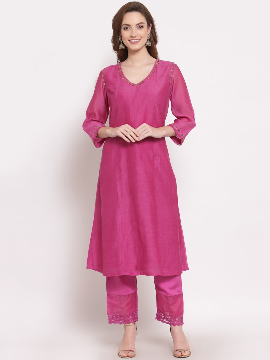 

DART STUDIO Women Pink Chanderi Silk Chanderi Silk Kurta