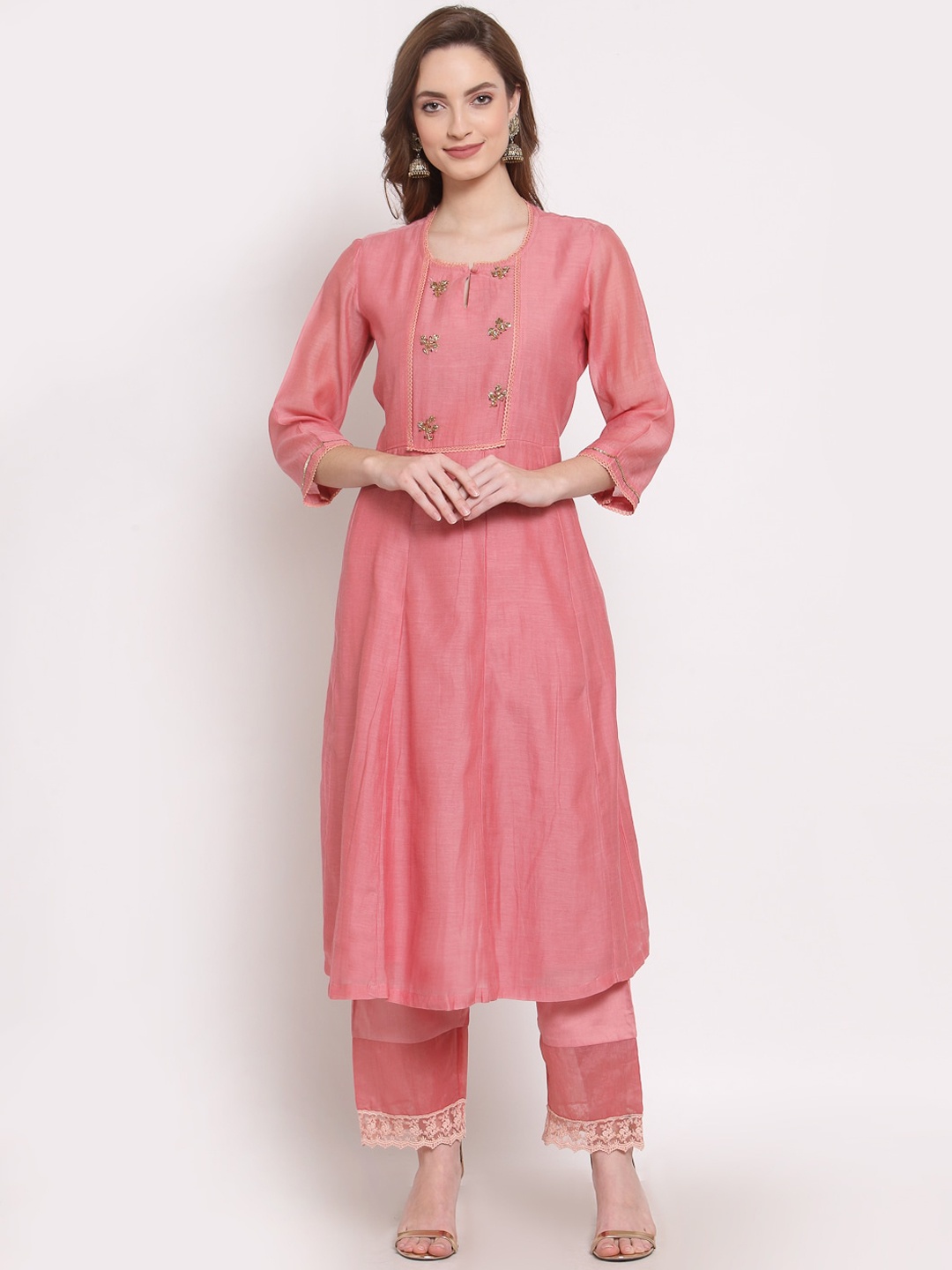 

DART STUDIO Women Peach-Coloured Chanderi Silk Kurta