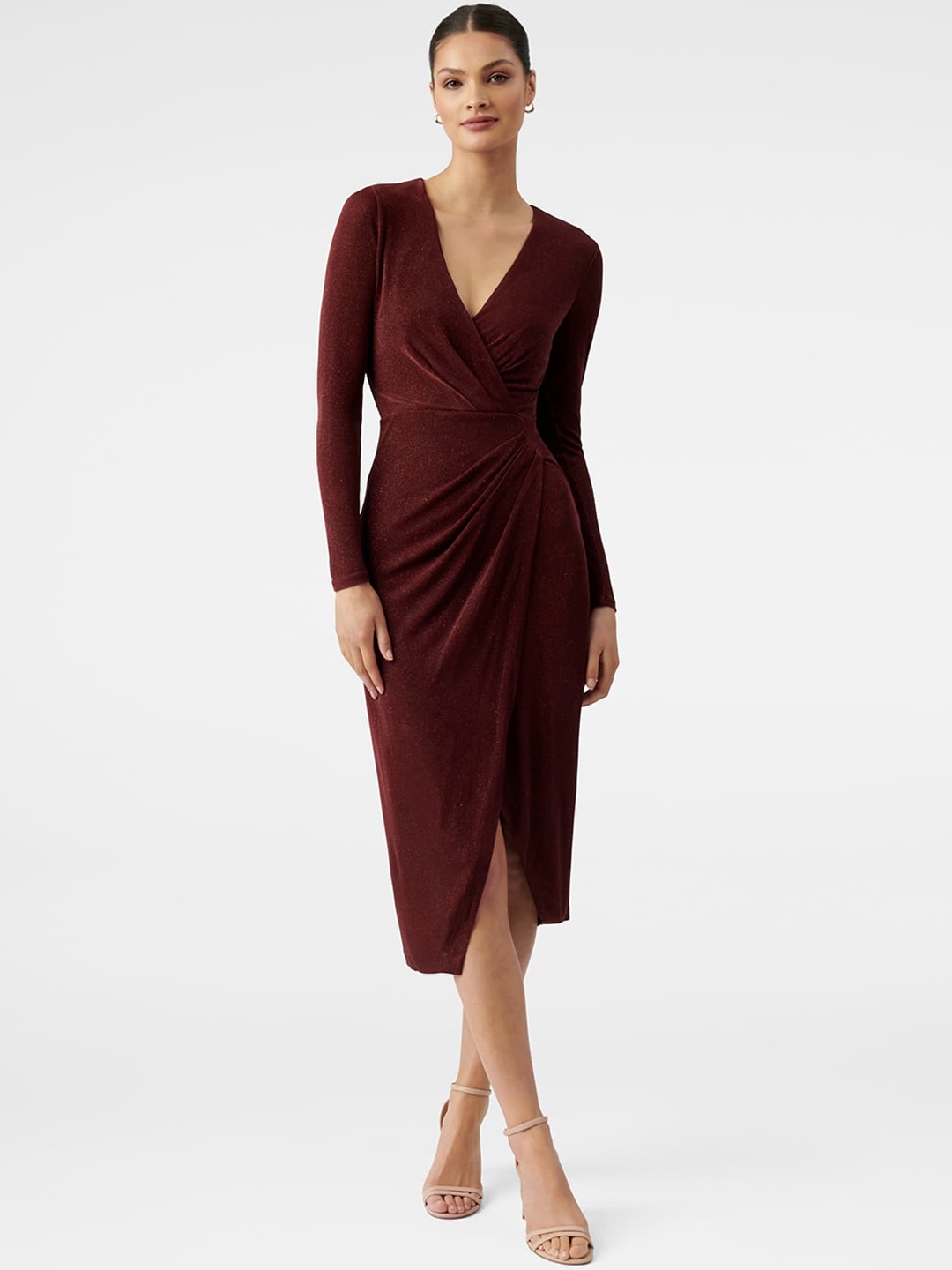 

Forever New Maroon Glitter Wrap Dress