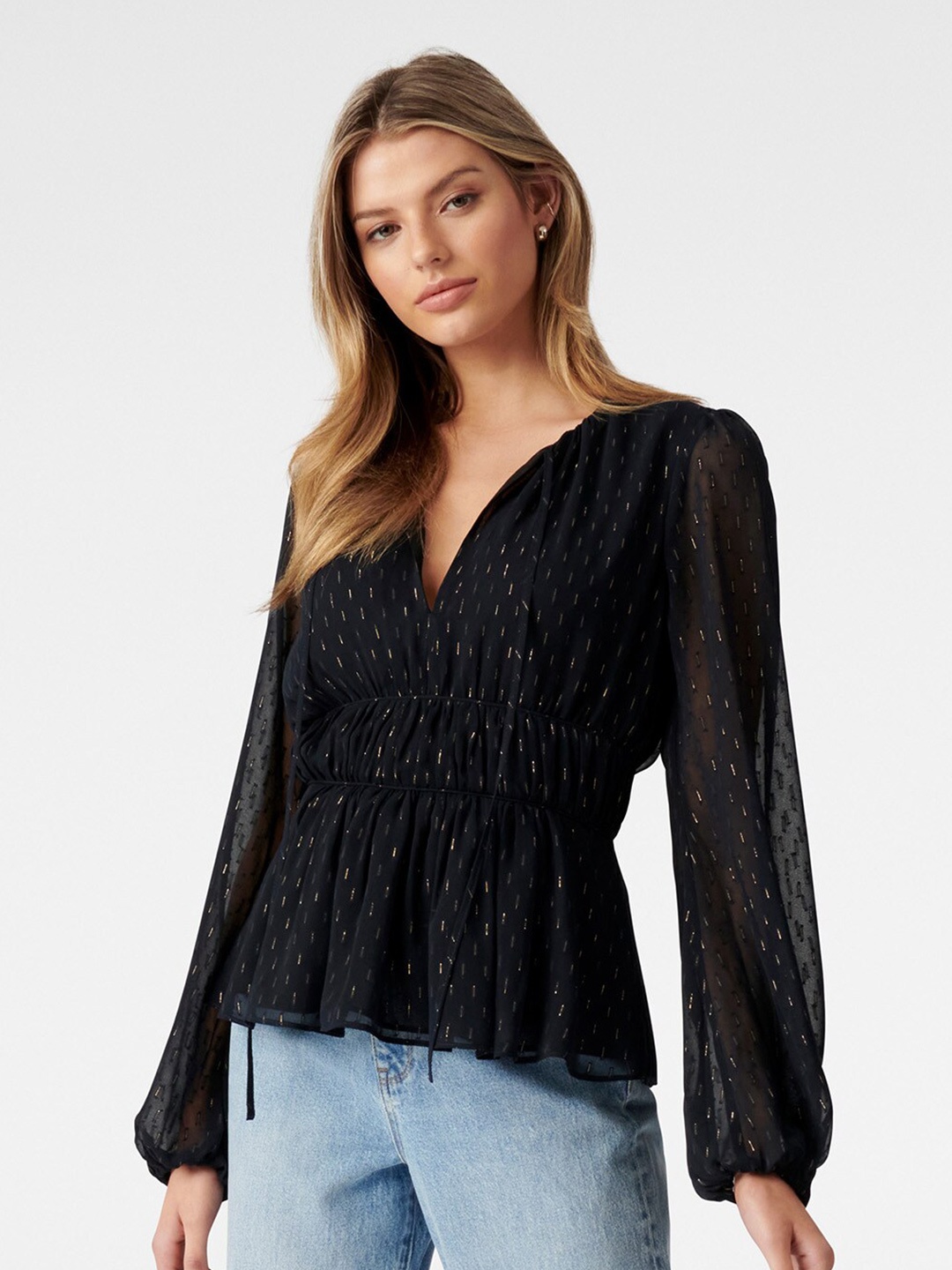 

Forever New Women Navy Blue Embellished Top