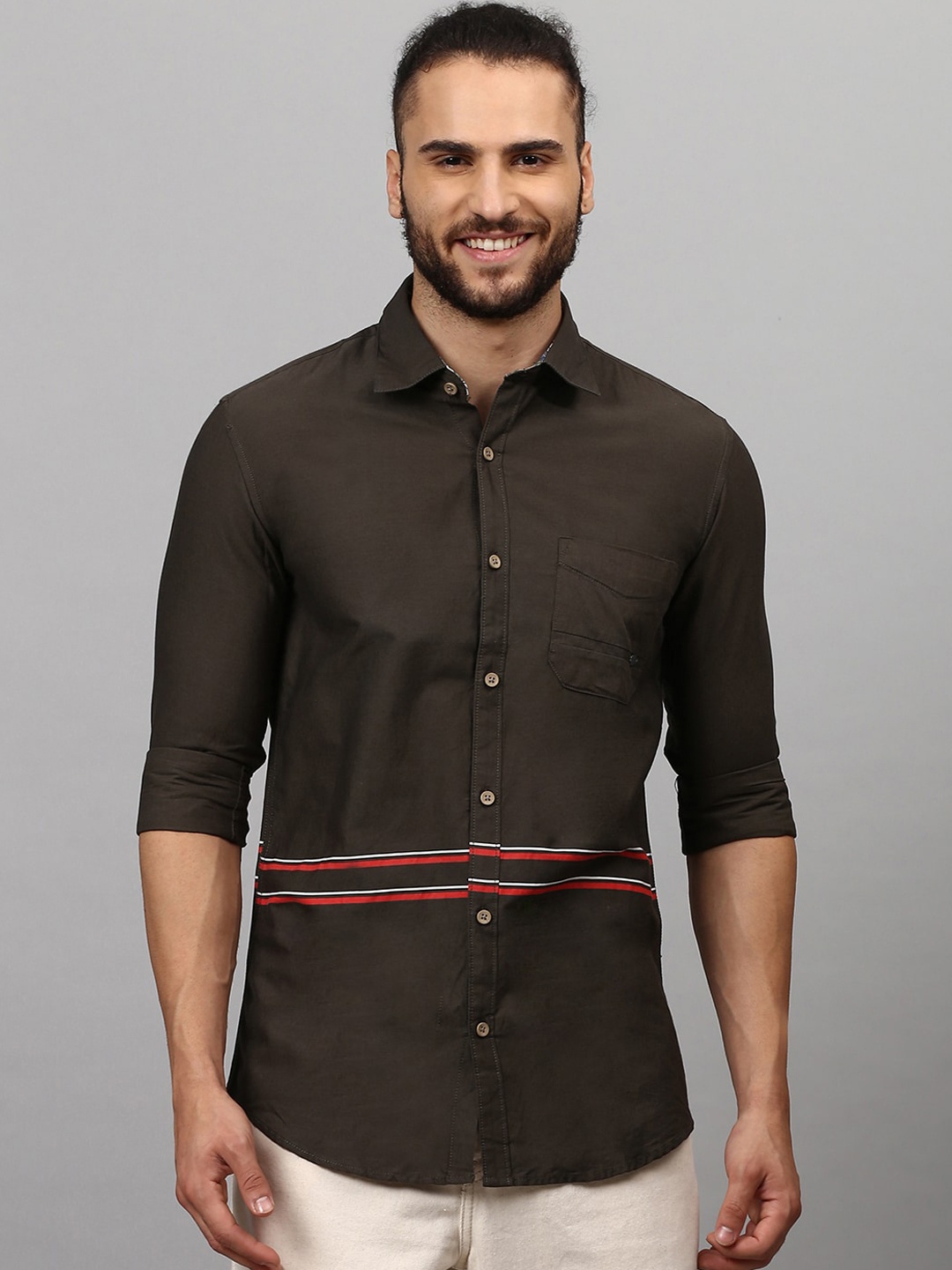 

Campus Sutra Men Olive Green Opaque Casual Shirt