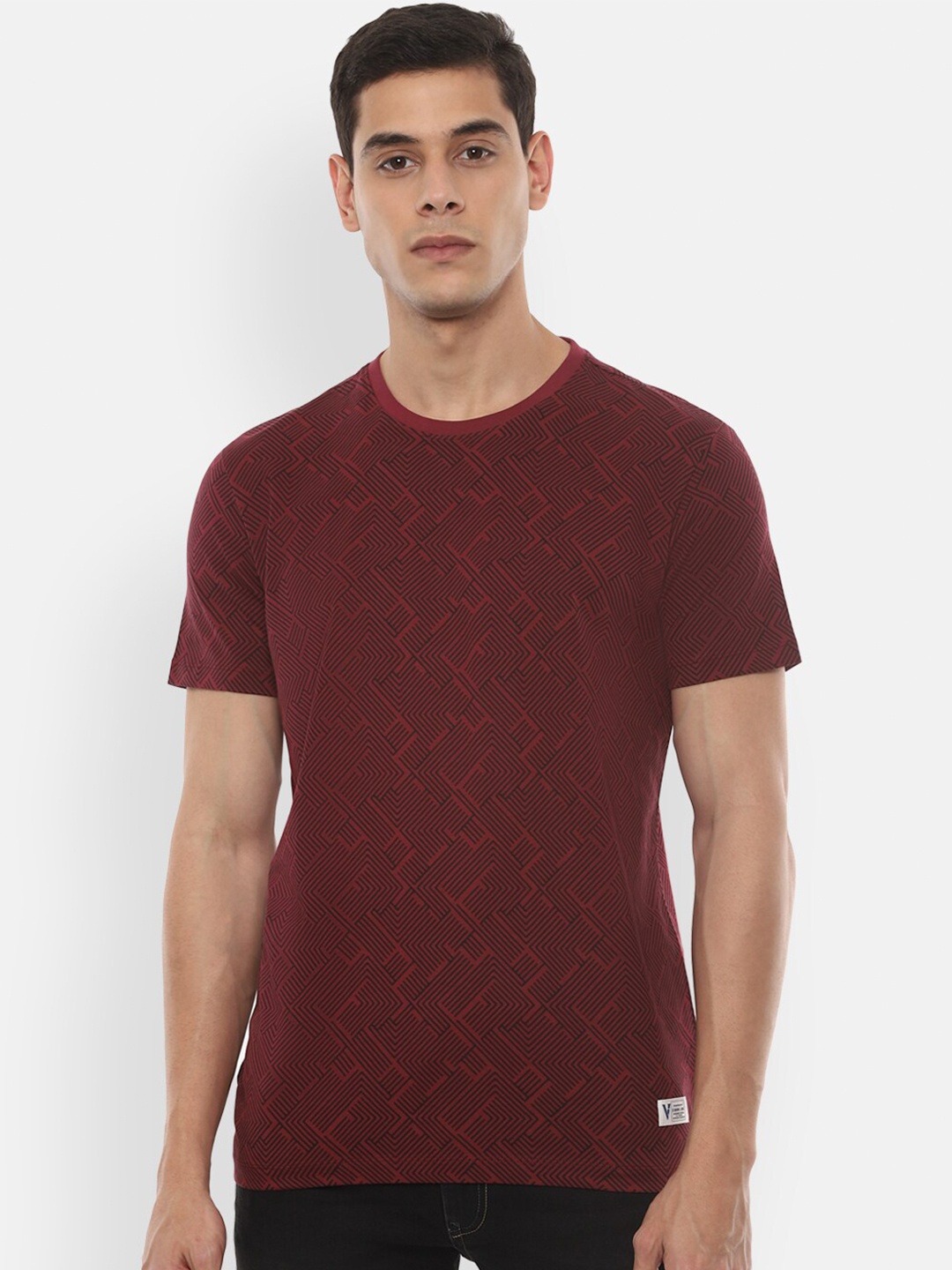 

VAN HEUSEN DENIM LABS Men Maroon Printed Cotton T-shirt