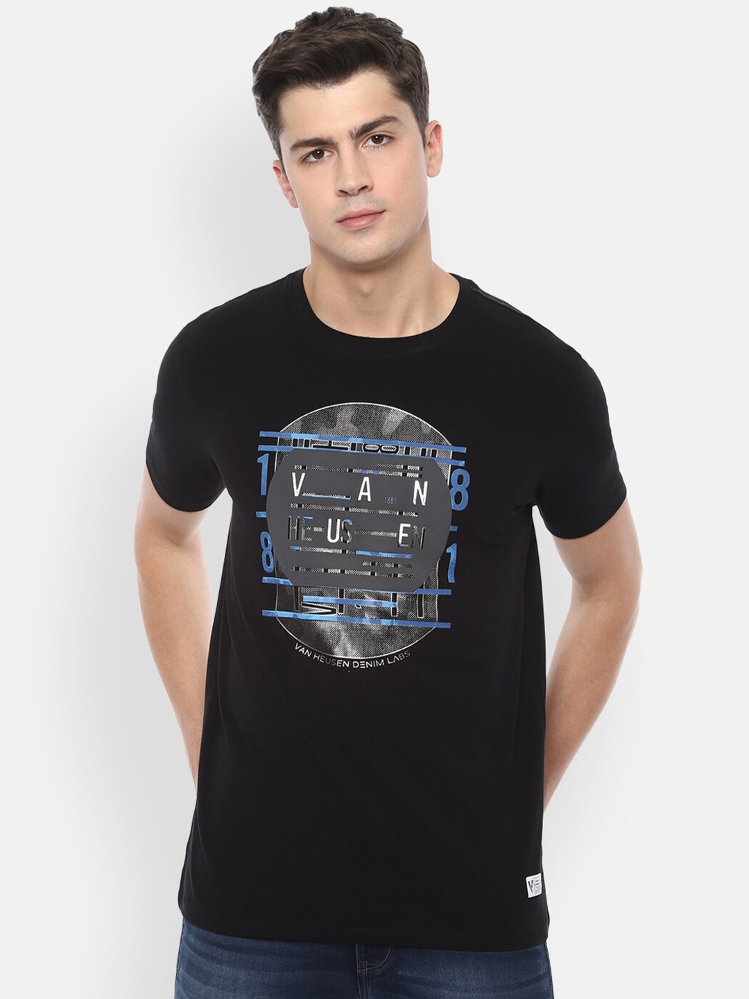 

VAN HEUSEN DENIM LABS Men Black Printed T-shirt
