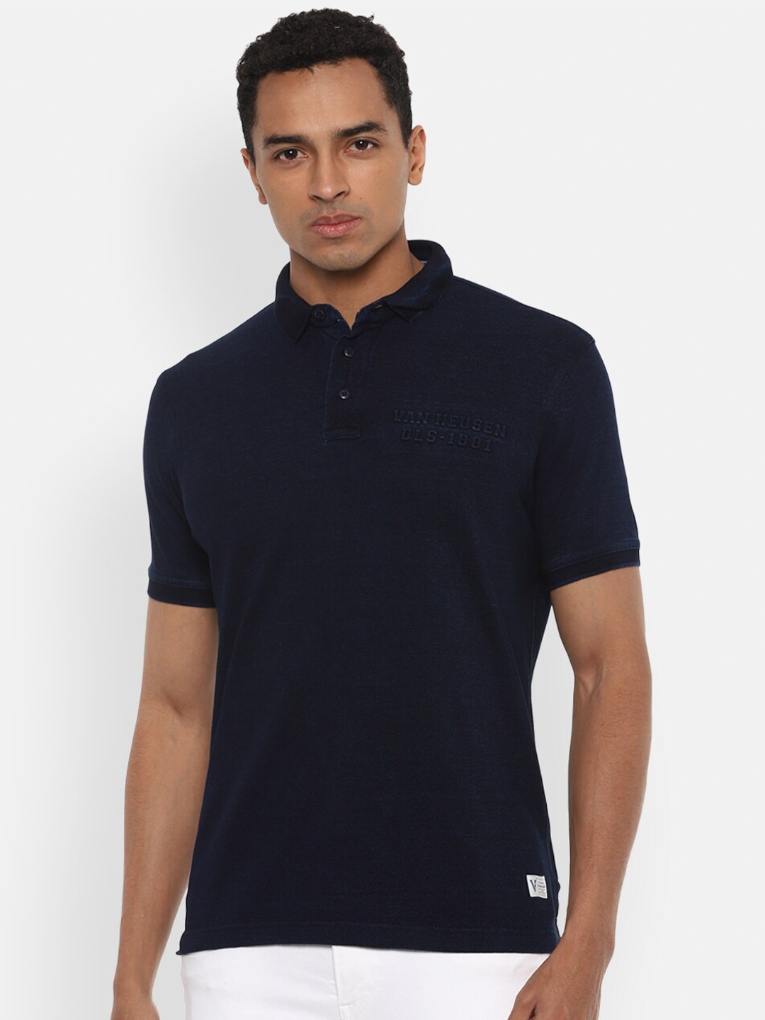 

VAN HEUSEN DENIM LABS Men Navy Blue Polo Collar T-shirt