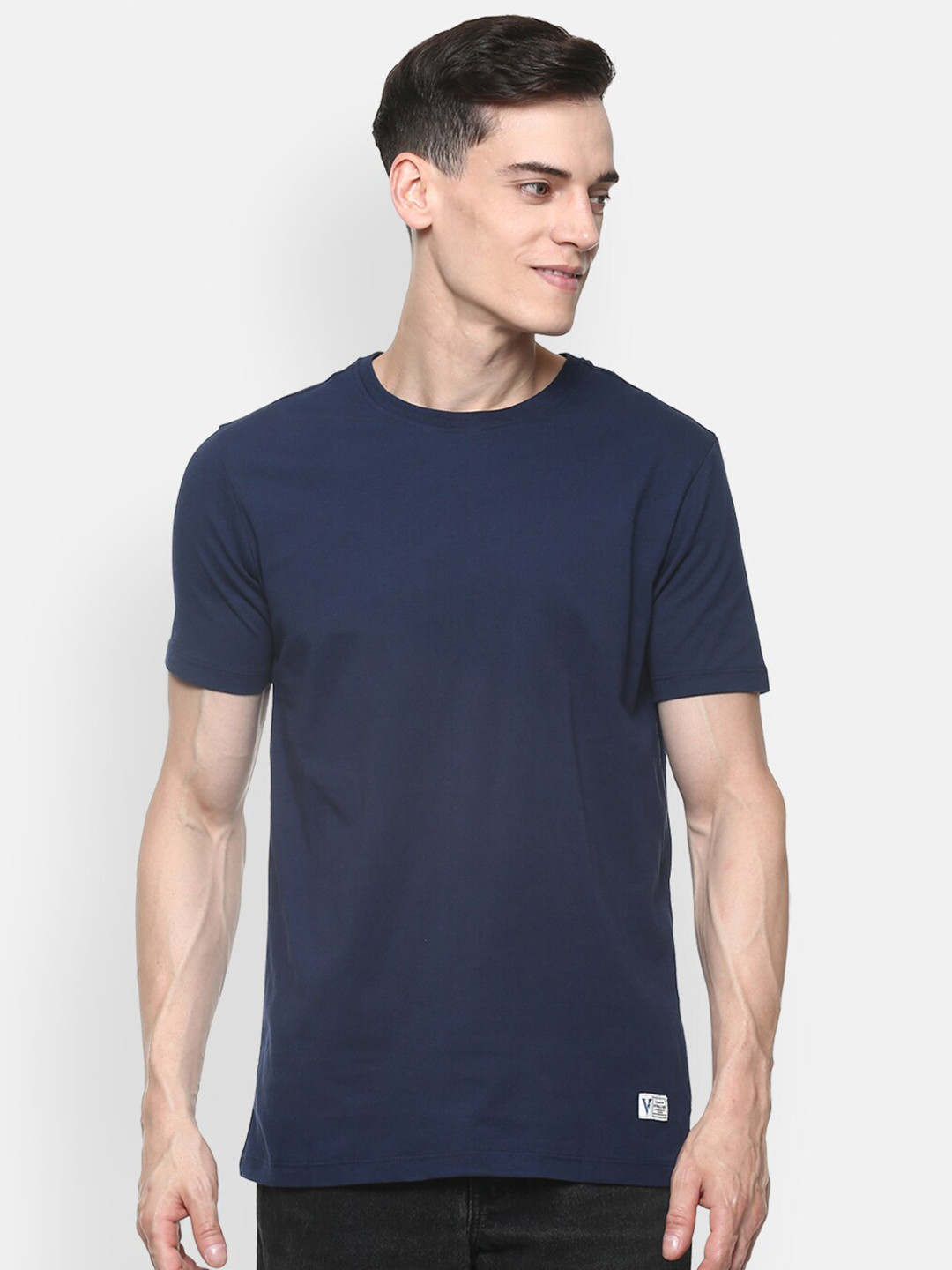 

VAN HEUSEN DENIM LABS Men Navy Blue Pure Cotton T-shirt