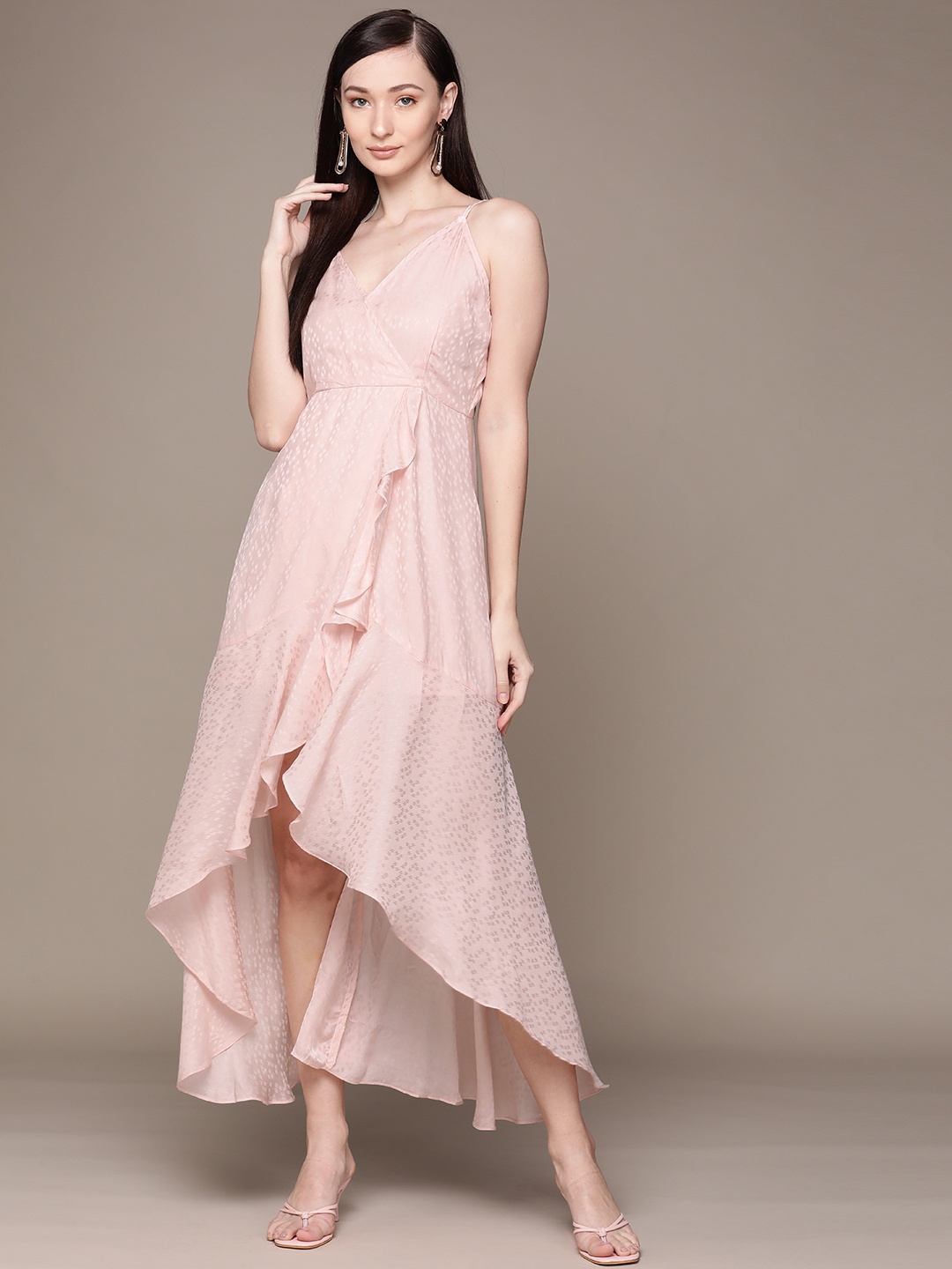 

Label Ritu Kumar Pink Satin Ruffle Midi Dress