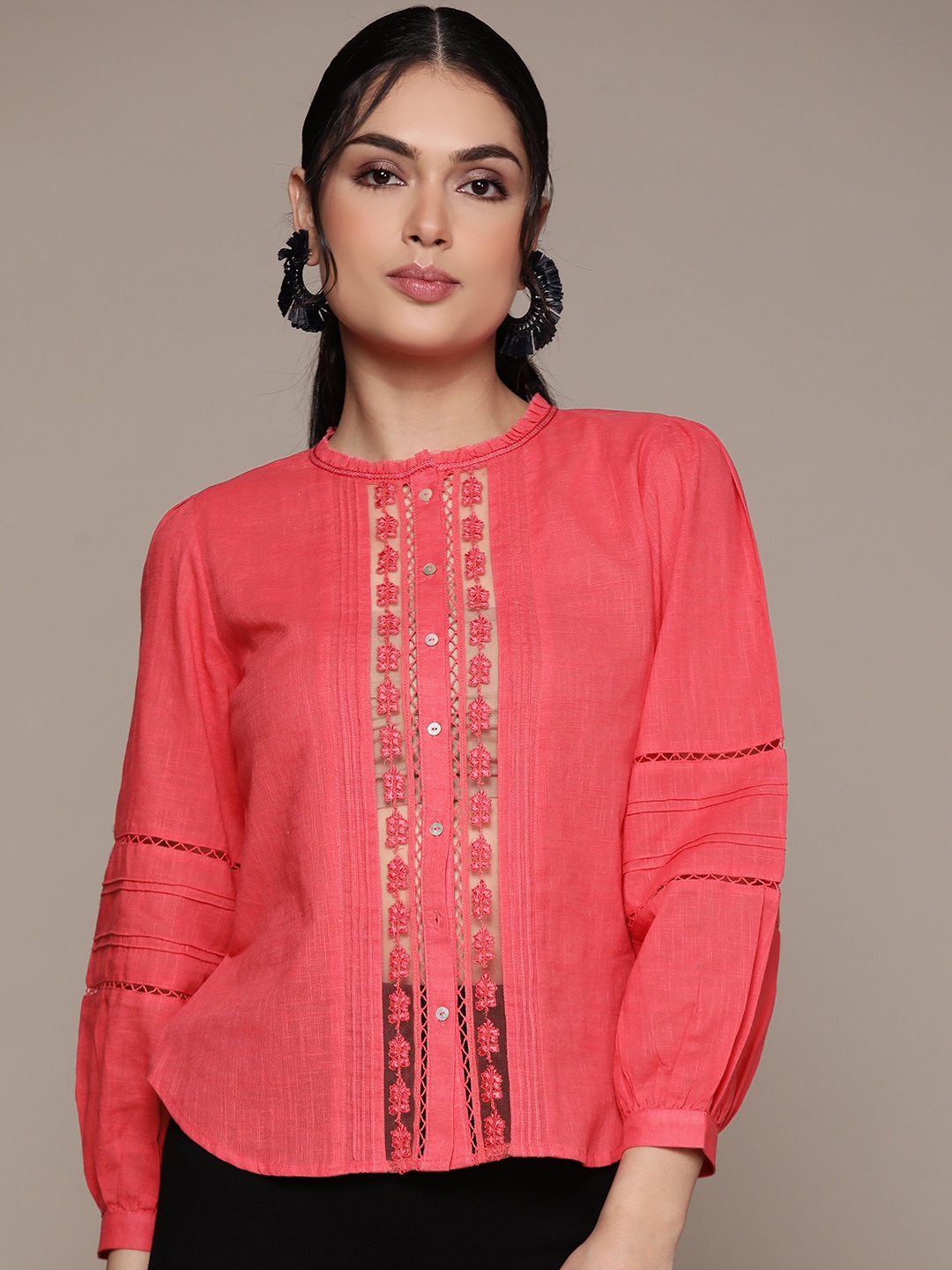 

Label Ritu Kumar Women Pink Opaque Casual Shirt