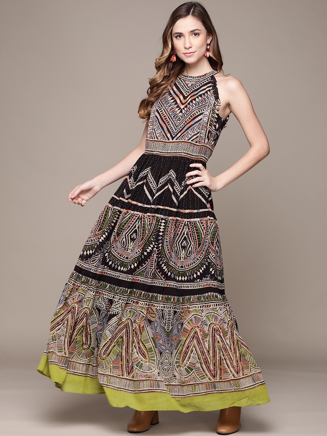 

Label Ritu Kumar Black Halter Neck Maxi Dress