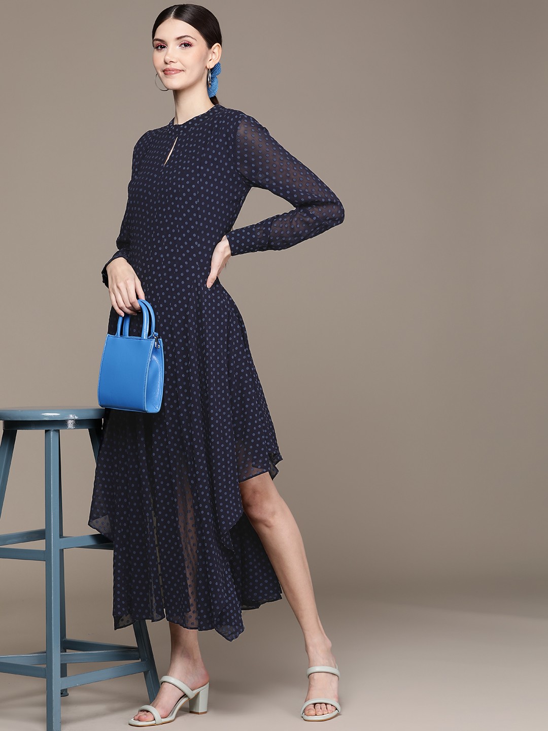 

Label Ritu Kumar Navy Blue Keyhole Neck Midi Dress